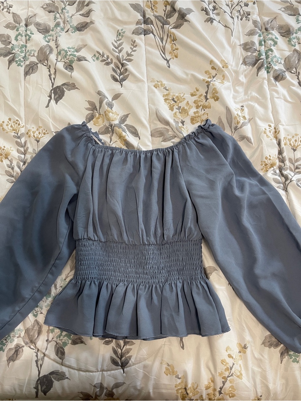 Women’s Slate Blue Smocked Waist Peasant Top
